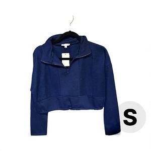 Women's Navy Blue Cropped Half-Zip Sweatshirt Size Small